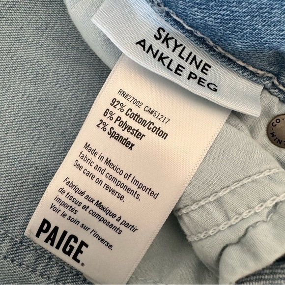 Paige 28 Skyline Angke Peg Skinny Distressed Blue Denim Jeans Button Fly - Picture 5 of 10